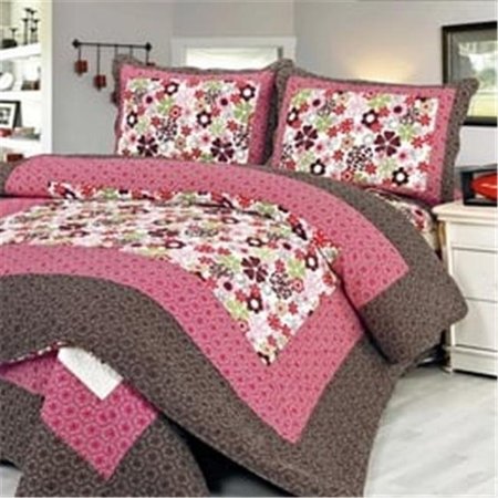 FURNORAMA Eranthe - 100 Percent Cotton  3 Pieces Floral Vermicelli-Quilted Patchwork Quilt Set  Full & Queen Size - Pink FU658554